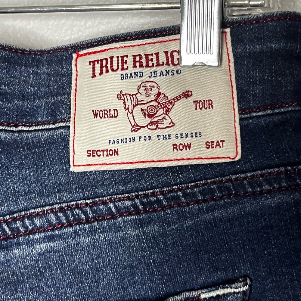 True Religion Jennie Curvy Midrise Super Skinny Women 30 Blue Red Stitch NWT - Picture 5 of 9